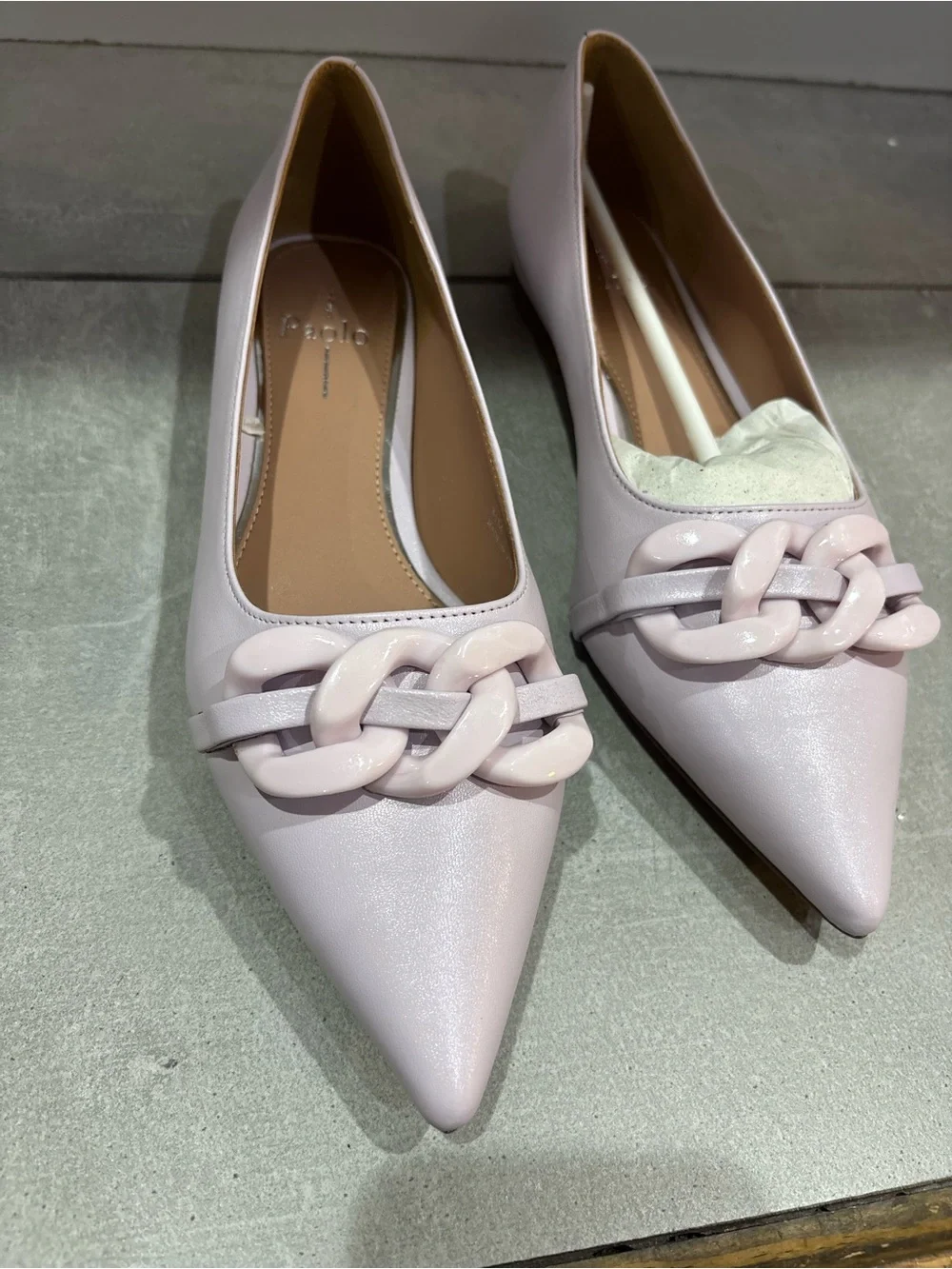 NIB Linea Paolo Nora Lavender Leather Pointed Toe Chain Flats Size 8.5